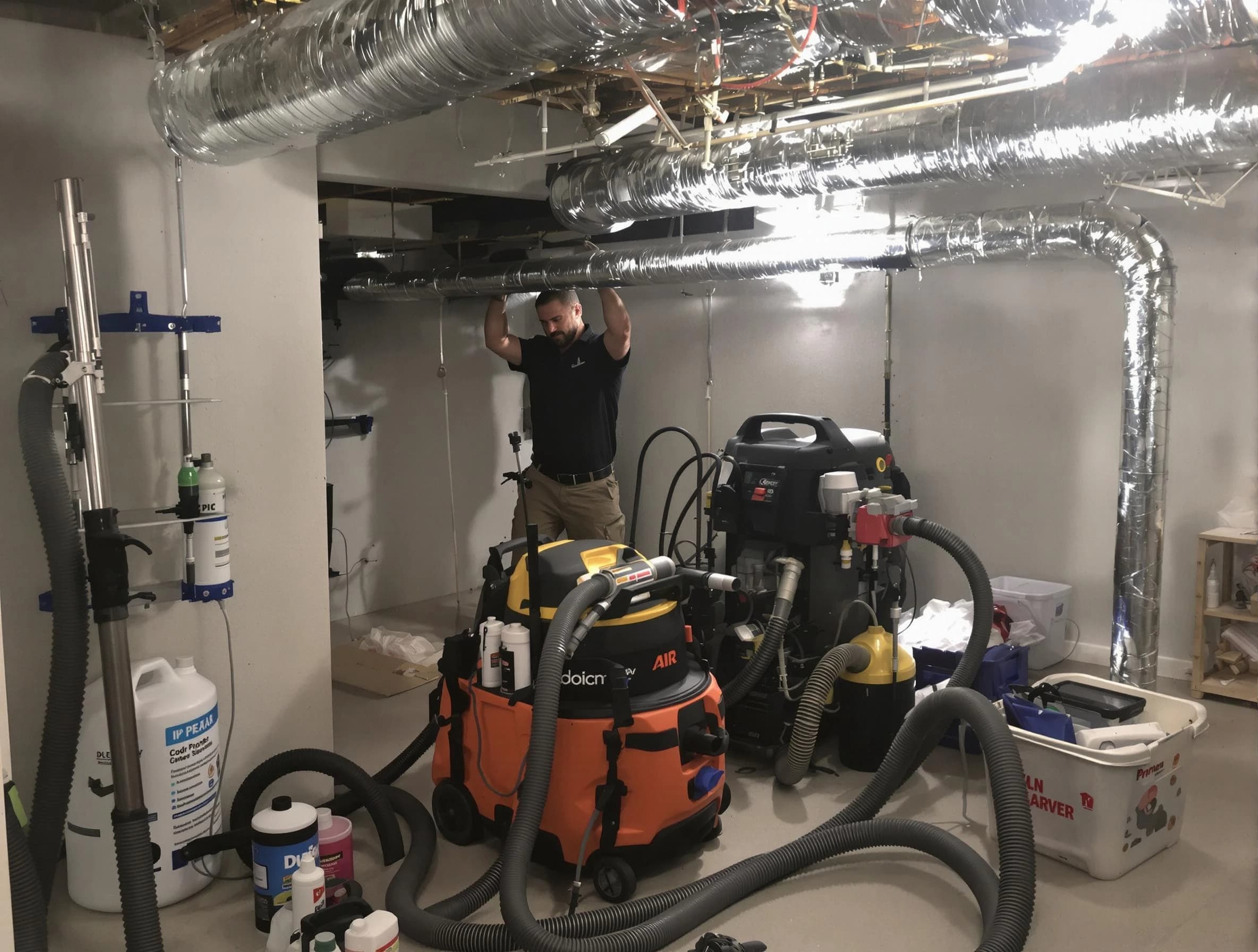 Colonial Beach Air Duct Cleaning specialist performing professional mold removal from air ducts using safety equipment in Colonial Beach
