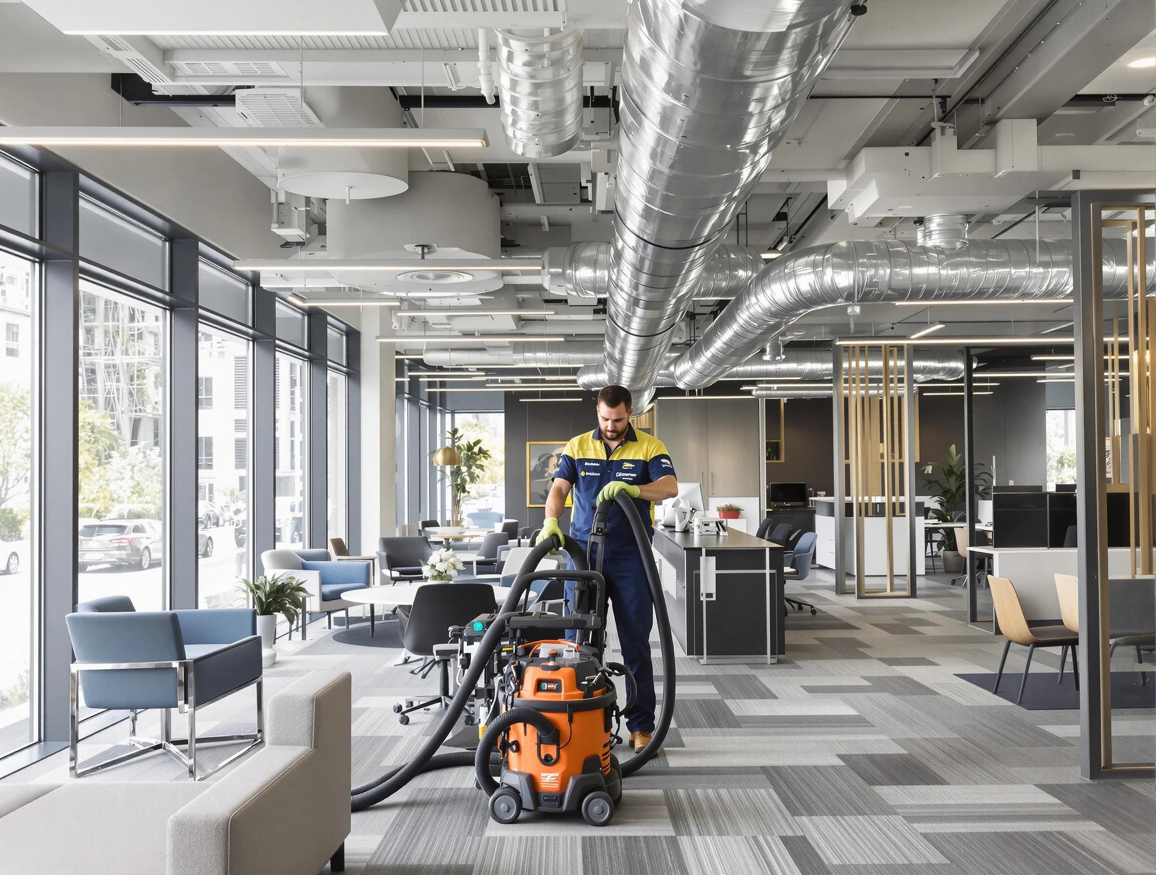 Colonial Beach Air Duct Cleaning team performing thorough commercial duct cleaning at a Colonial Beach business center