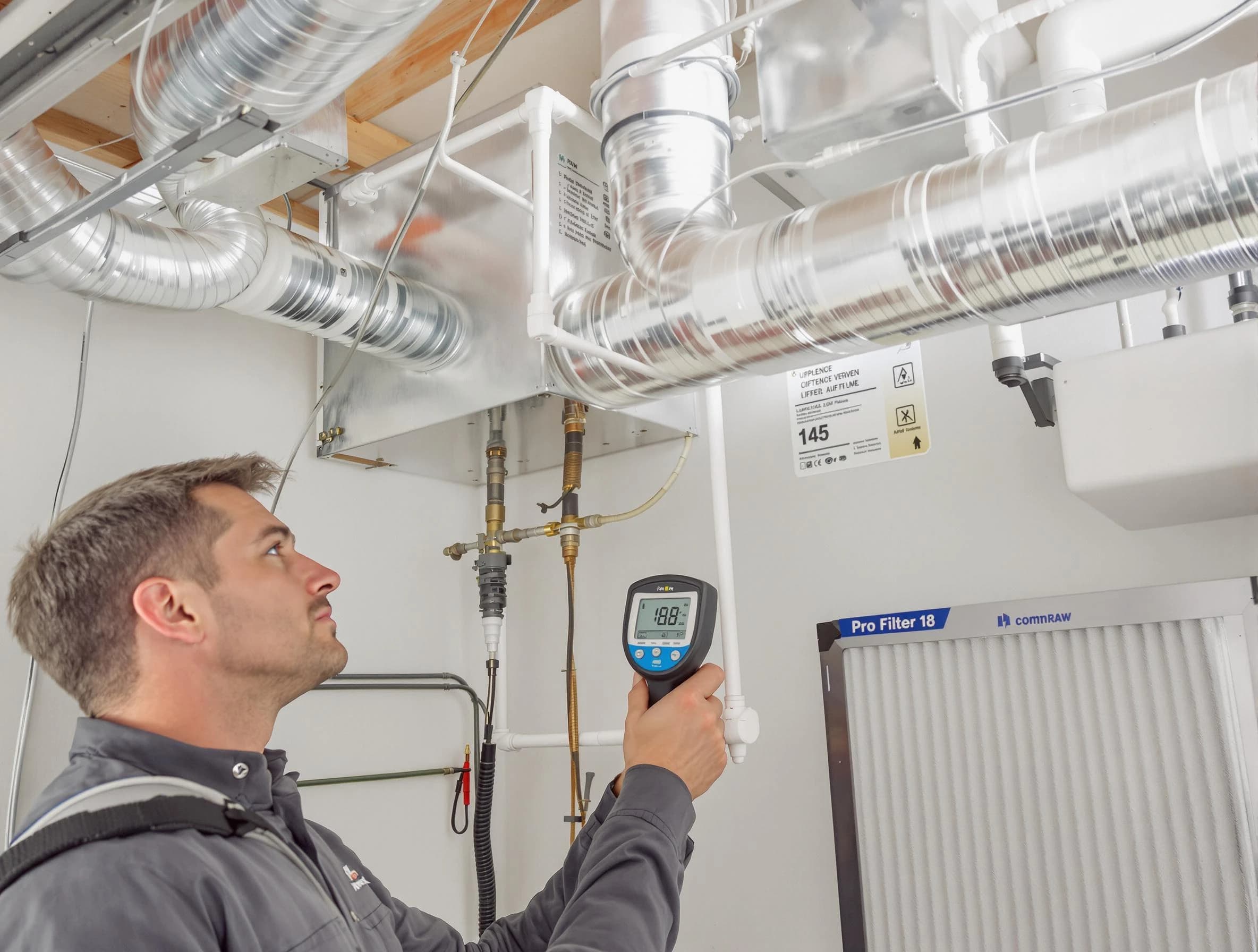 Colonial Beach Air Duct Cleaning expert conducting detailed filter system inspection using diagnostic tools in Colonial Beach