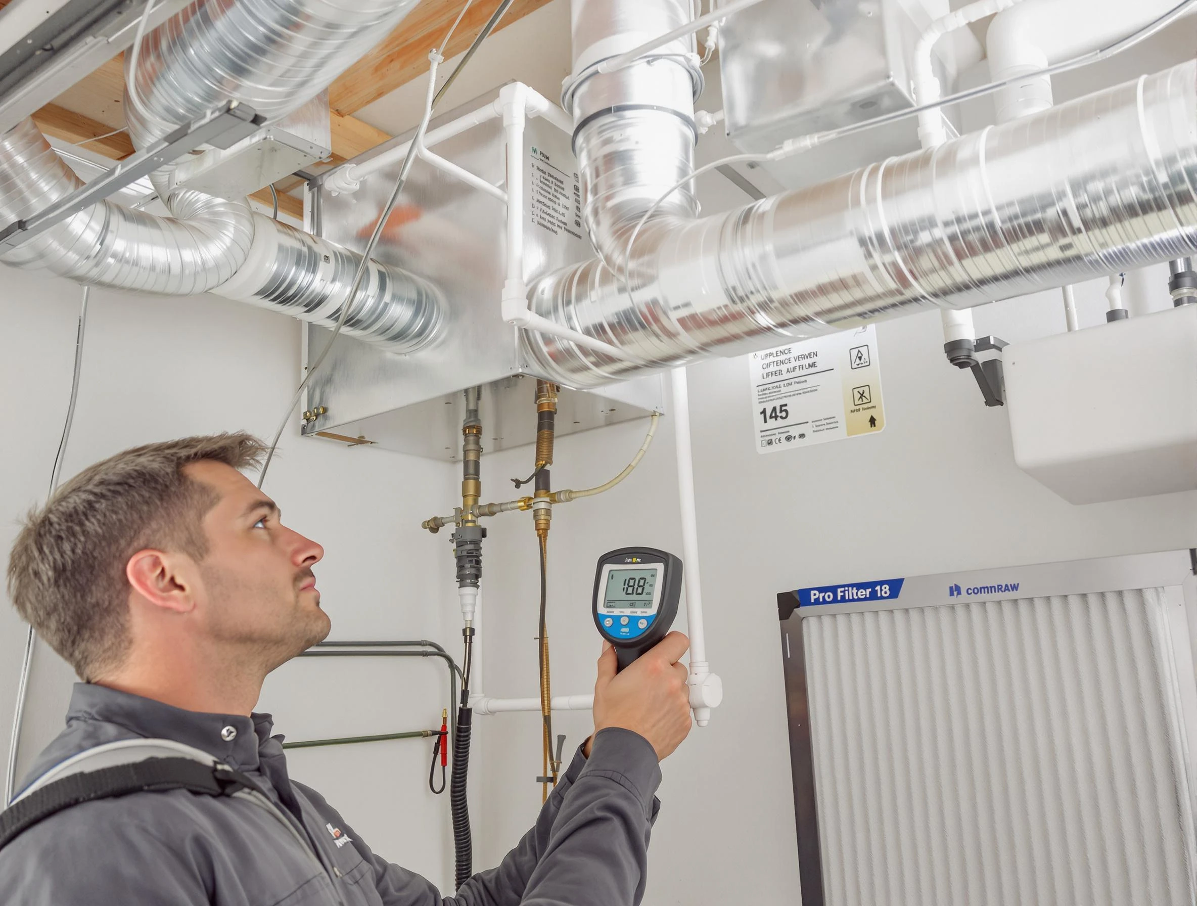 Colonial Beach Air Duct Cleaning expert conducting detailed filter system inspection using diagnostic tools in Colonial Beach